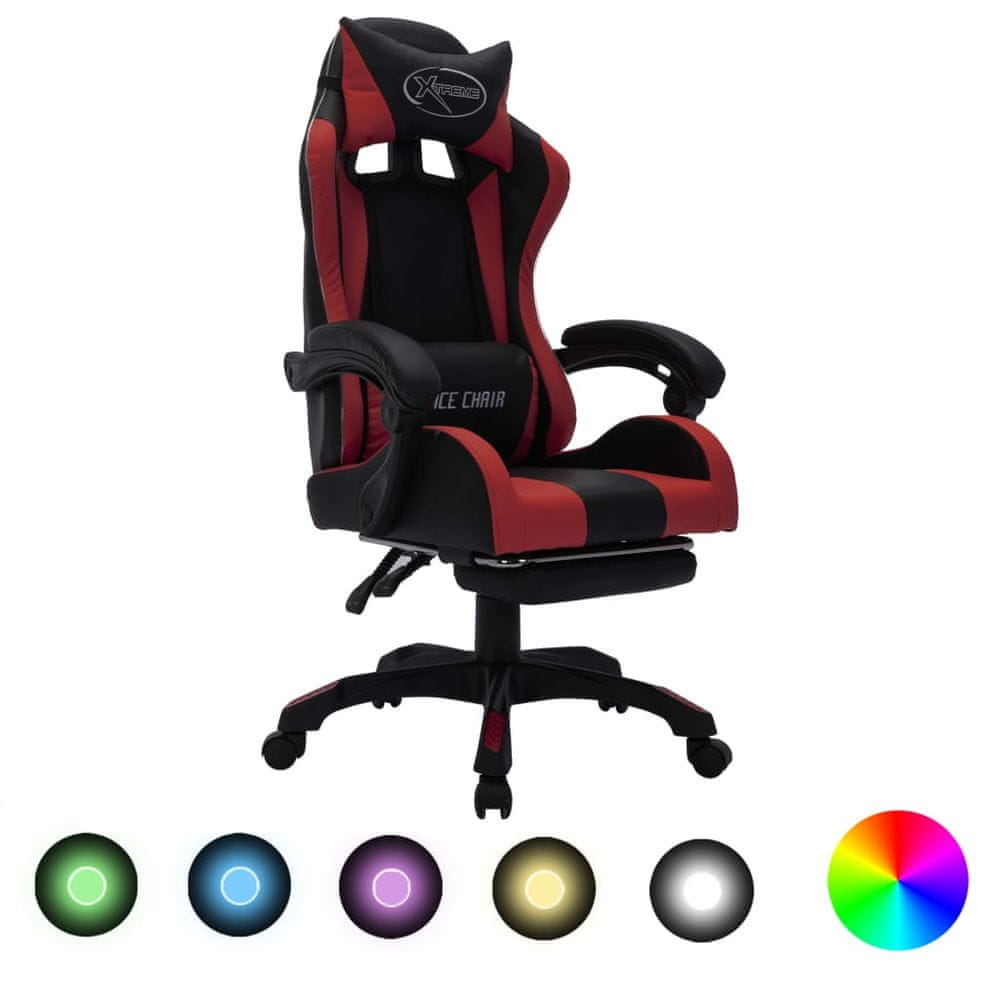 Vidaxl Herná stolička s RGB LED svetlami vínovočerveno-čierna umelá koža